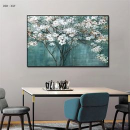 Nature Landscape White Flowers Canvas Oil Painting Prints Abstract Wall Art Posters HD Picture Home Decor Mural Cuadros No Frame