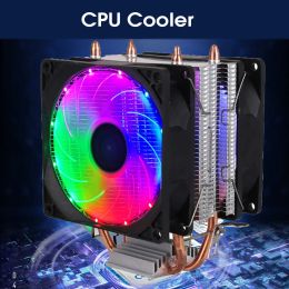 Cooling 2 Heat Pipes CPU Cooler RGB 120mm PWM 3 Pin PC Radiator quiet for Intel LGA 2011 1150 1151 1155 AMD AM3 CPU Cooling Fan