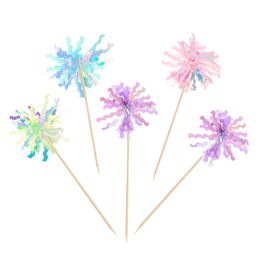 20Pcs Glitter Happy Birthday Cake Topper Colourful Fireworks Tassels Cupcake Topper Wedding Baby Shower Baking Dessert Cake Decor