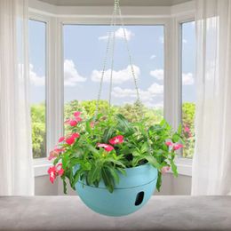 Bowl-Shaped Plastic Flower Pot Garden Self Watering Hook Hanging Planter Water Storage Release Plant Holder Basket