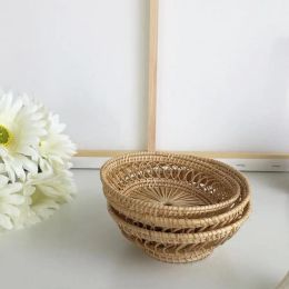 Wicker Rattan Storage Tray Petals Shape Food Fruit Bread Breakfast Hand-Woven Tea Dessert Serving Plate For Dinner Parties