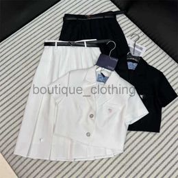 Two Piece Dress designer skirt 2024 New Buckle Belt Flip Collar Short Top+Pleated Skirt Suit Set Skirt Two Piece Sets