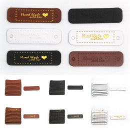 20pcs Retro Pu Leather Handmade Labels Jeans Bags Hat Tags Bronzing With Love Diy Craft For Clothes Sewing Garment Accessories