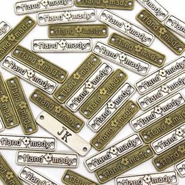 10Pcs Handmade Metal Tags Rectangle Vintage Label Silver Bronze Sewing Tag for Clothing Jackets Hats Alloy Garment Accessories