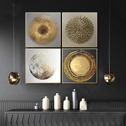 Retro Abstract Light Luxury Style Golden Texture Leaves and Geometric Art Posters Canvas Painting Wall Prints Picture Home Decor