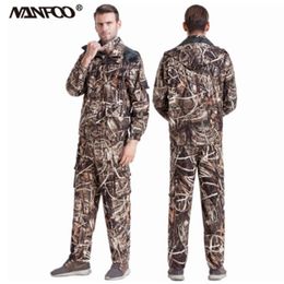 Waterproof Men's Hunting Fishing Suit Reed Bionic Camouflage Hooded Jacket Pants Spring Autumn Wildlife Bird-Watching Clothes