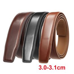 High Quality 3.0-3.1cm Width No Holes Cowhide Leather Belt Without Automatic Buckle Luxury Brand Mens Ratchet Belts Black Brown 240322