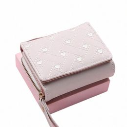 women's Wallet Tri Fold Card Bag PU Multi Objects Pocket Short Fi Embroidered Love Pattern Korean Minimalist New 2023 Y14N#