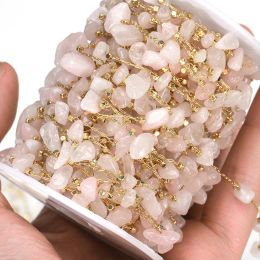 1meter Stone Chain Light Pink Gold Colour Real Stone Irregular Beads Crystal Chains for Necklace Bracelet Jewellery Making DIY