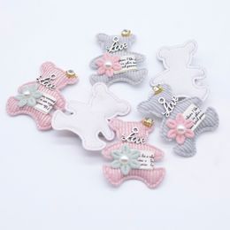 10Pcs 35*43mm Padded Cloth Bear with Pearl Bow Rhinestone Appliques for DIY Clothes Hat Leggings Headwear Shoes Sewing Patches