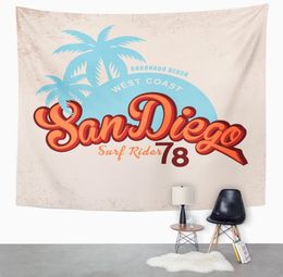 Travel San Diego Vintage Graphic Grunge Effects Design California Retro Tapestry Wall Hanging for Living Room Bedroom Dorm 60x80