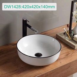 White and Black Washbasin Ceramic Bathroom Sinks Glass Vessel Sink Single Bowl Ez Shampoo Basin With Pull Out Faucet