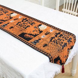 Halloween Trick or Treat Table Runner Cloth Yarn Dyed Plate Mats Dining Room Festival Home Decor