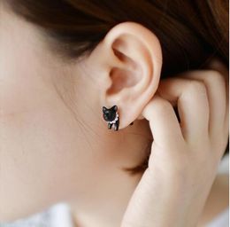 3D Cute black cat piercing stud earrings for women girls and men pearl earring fashion Jewellery wholesale6779460