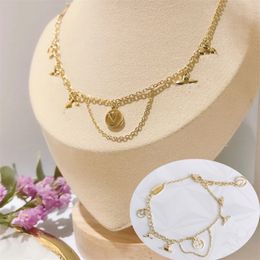 18K Gold Plated Stainless Steel Necklaces Choker Chain Letter Flower Pendant Statement Fashion Womens Necklace Wedding Jewellery Accessories