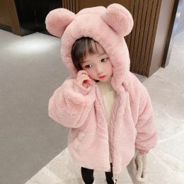 Cute Big Ear Plush Baby Jacket New Autumn Winter Warm Faux Fur Coats For Girls Hooded Snow Coat Soft Children Ouertwear Clothing