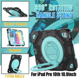 Handle Grip Case For IPad 10.9 inch 10th Gen Heavy Duty Silicone Shockproof Kids Safe Cases 360 Rotating Kickstand Cover with Shoulder Straps +Screen PET Film