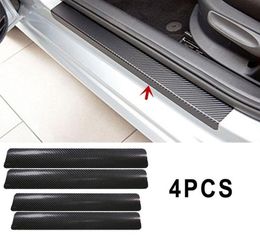 4Pc Black Car Door Plate Stickers Carbon Fibre Look Car Sticker Sill Scuff Cover Anti Scratch Decal Universal For All Car9778593