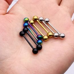 Stainless Steel Long Industrial Barbell Ring Tongue Nipple Bar Tragus Helix Ear Piercing Body Fashion Jewellery 240407