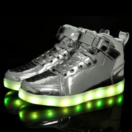 Sneakers Children's Luminescent Shoes LED Light Shoes Sizes 2538 Boys And Girls' High Top Board Shoes Mirror Faced Leather Panel Shoes