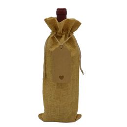 Linen drawstring pocket, linen wine bag + tag set, wine bottle bag, wine blind tasting bag