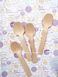 Wooden Cutlery Set 12pcs Disposable Wood Spoons Gold Silver Cake Ice-cream Natural Party Wood Dessert Tableware Decoration