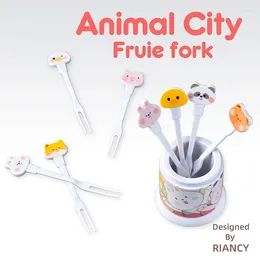 Forks 8pcs Cute Animal Fruit Fork Kids Snack Dessert Decoration ABS Toothpick Lunch Salad Accessories Cake Pick Tools