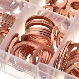 100/200PCS Copper Washer Gasket Nut and Bolt Set Flat Ring Seal Assortment Kit with Box //M8/M10/M12/M14 for Sump Plugs