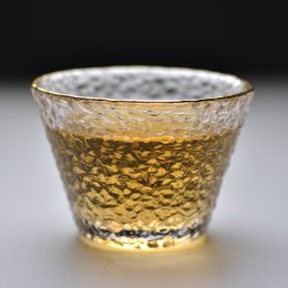 Gold Glass Tea Cup with Glod Rim Arabic Coffee Cup Japanese style Kung Fu Green Puer Teacups Chinese Tea Bowl Teaware Set