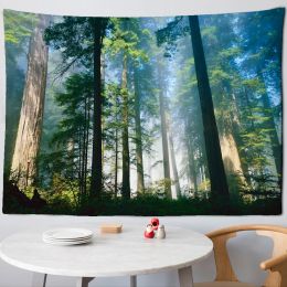 Natural forest tapestry wall hanging psychedelic forest tree tapestry bedroom mysterious dream aestheticism sunlight penetrating