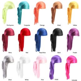 Long Tail Silk Scarf Muslim Turban Doo Rag Pirate Hat Durag Chemo Caps Skull Hat Headwear 18 Colors To Choose From