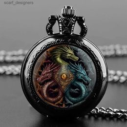 Pocket Watches Classic Dragon Game Glass Dome Vintage Quartz Pocket Men Women Pendant Necklace Chain Charm Clock Jewellery Gifts Y240410
