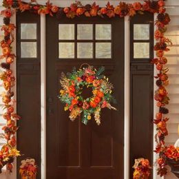 Decorative Flowers Pumpkin Wreath Artificial Peony Flower Pinecone Halloween Thanksgiving Door Decoration Pendant Garden Decor