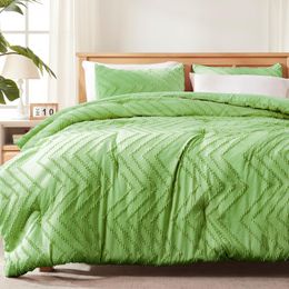 SydCommerce Green Boho Tufted Comforters Queen Size, 3 조각 침대 이불 세트, 모든 시즌 다운 대체 침구 세트