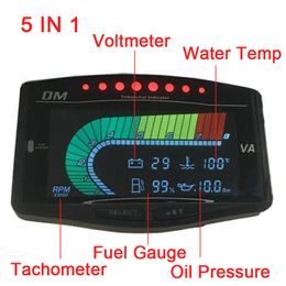 Truck Car LCD Digital Tachometer Oil Pressure Sensor Voltmeter Water Temperature Fuel Rpm Gauge Meter Motorcycle Boat 5 in 1