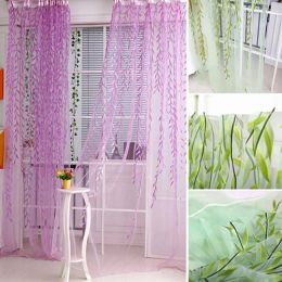 Pastoral Green Willow Sheer Curtains Window Yarn for Living Room Tulle Fabrics Kitchen Gauze Simple Curtain Panel Home Textiles