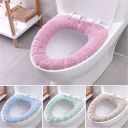 Toilet Seat Covers Solid Color Thicken Elastic Commode Seats Cover Mat Pad Cushion Soft Washable Closestool Bathroom Accessories