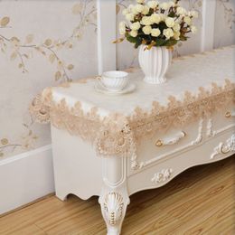Long Table Cloth White Rectangle Table Cover TV Cabinet Tablecloth Europe Embroidered Lace Shopbox Fabric Strip Piano Dust Cover