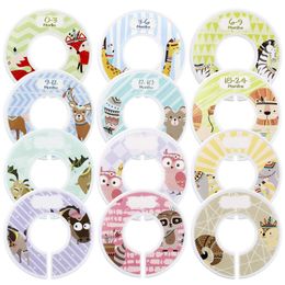 6/8/12PCS Lovely Animal Printed Plastic Dividers Garment Round Rack Ring Fits Clothing Labels Size DIY Marking Ring
