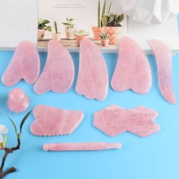 Jade Stone Gua Sha Tools Natural Rose Quartz Guasha Board for Face Skincare Facial Body Acupuncture Relieve Muscle Tensions Reduce Puffiness