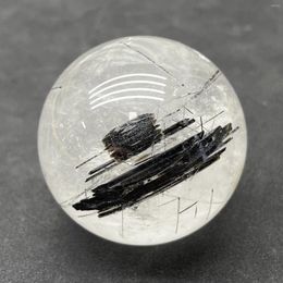 Decorative Figurines 157g Natural Stone Black Quartz Rutilated Crystal Ball Polished Clear Sphere Reiki Healing Room Decor Y1078