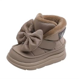 Boots 2023 New Winter Baby Snow Boots Waterproof Butterflyknot Warm Plush Girls Princess Shoes Nonslip Fashion Toddler Kids Bootss