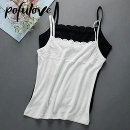 Womens Slim Fit Large Top with Strap Tank Top Spring and Summer Lace Underlay Black and White 240327