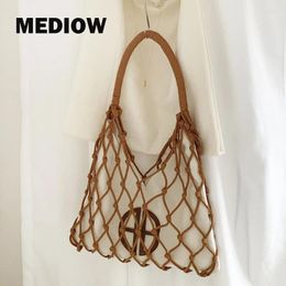 Hobo Hollow Out Slim Beach Bag For Women Luxury Designer Handbag Purses 2024 In Canvas Rope Braided Large Capacity Cloth Shoulder