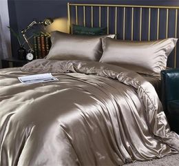 Bedding sets Mulberry Silk Bedding Set with Duvet Cover FittedFlat Bed Sheet Pillowcase Luxury Satin Bedsheet Solid Colour King Que8099295