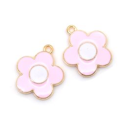 10pcs 7 Color Colorful Flower Charms Alloy Metal Enamel Pendants For DIY Necklace Jewelry Making Children Girls Craft 22*19mm