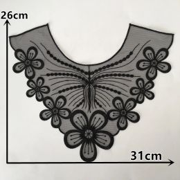 Black Flower Leaf Embroidery Organza Collar Venise Lace Flowers Neckline Collar Applique Trim and Lace fabric Sewing Supplies