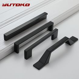 YUTOKO Black Cabinet Handle Square Furniture Hardware Aluminium Alloy Kitchen Door Knobs Cupboard Wardrobe Drawer Pulls