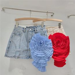 Skirts 2024 Summer Three-Dimensional Flower Decoration Design Sense High Waist Hip-Wrapped Skirt Women Denim A- Line