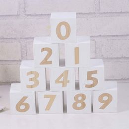 5CM Wooden Number Baby Milestone Blocks 0-9 Weekly Monthly Age Square Cubes Toys Baby Shower Nursery Decor Photo Props